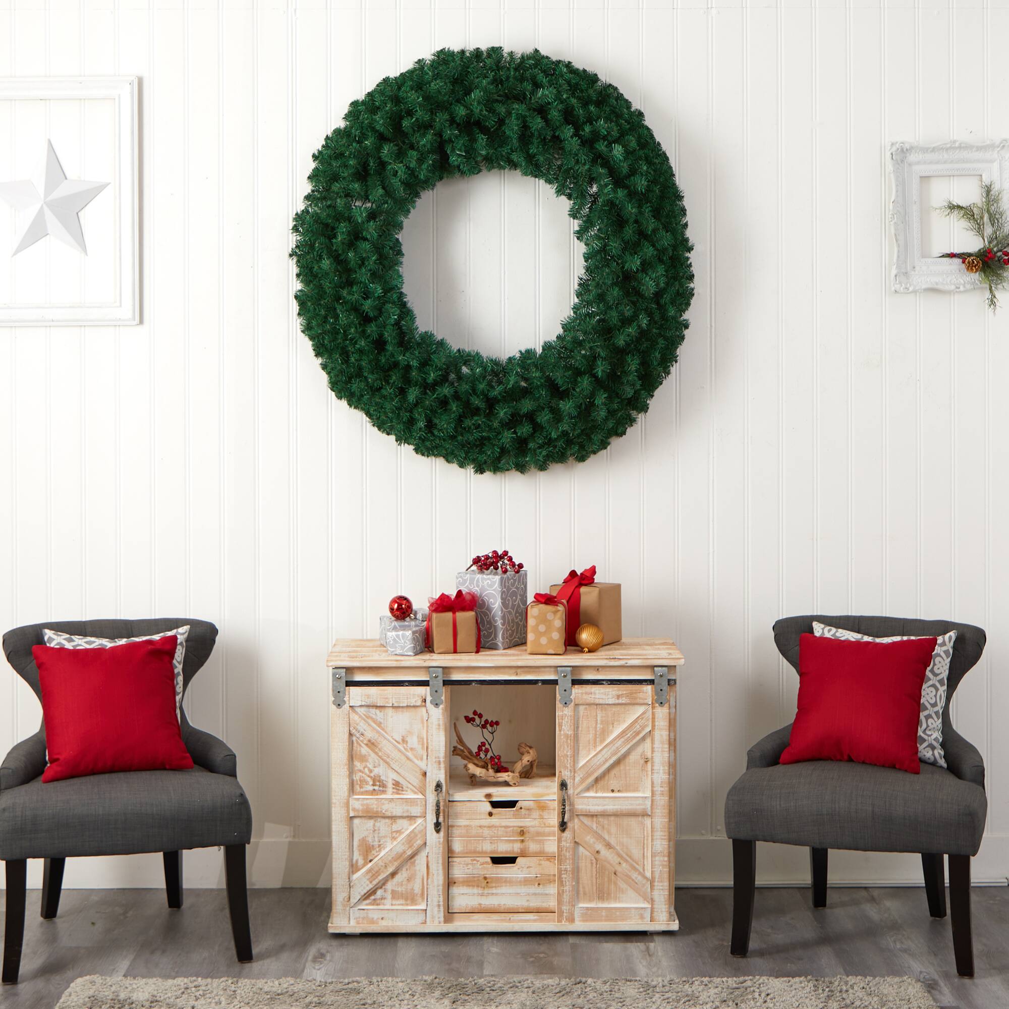 48" White LED Lights Artificial Christmas Wreath